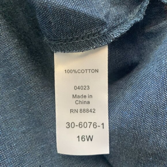 Roaman's Cotton Chambray Long Sleeve Button Front Tunic Top Plus Sz 16W Blue 88C - Picture 8 of 9